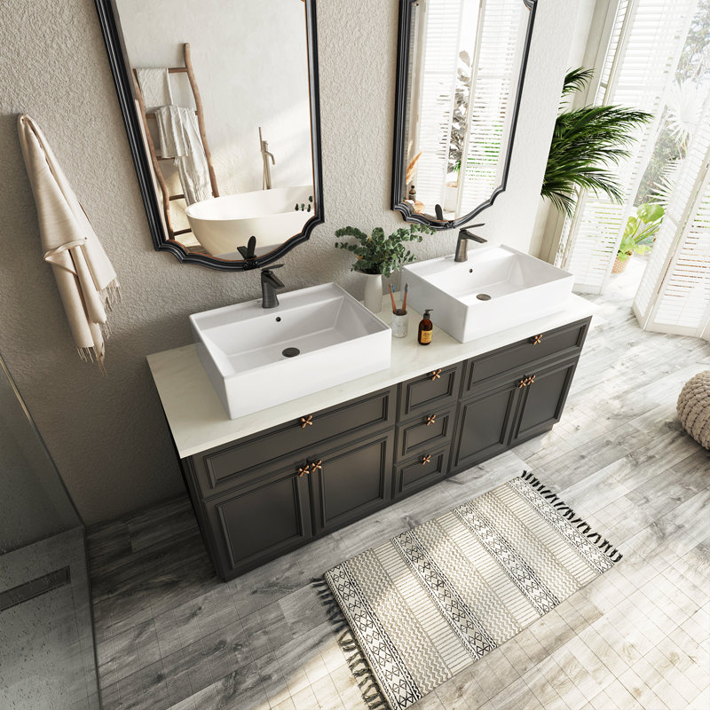Sinber 24" x 17" x 6.3" White Rectangular Ceramic Countertop Bathroom ...